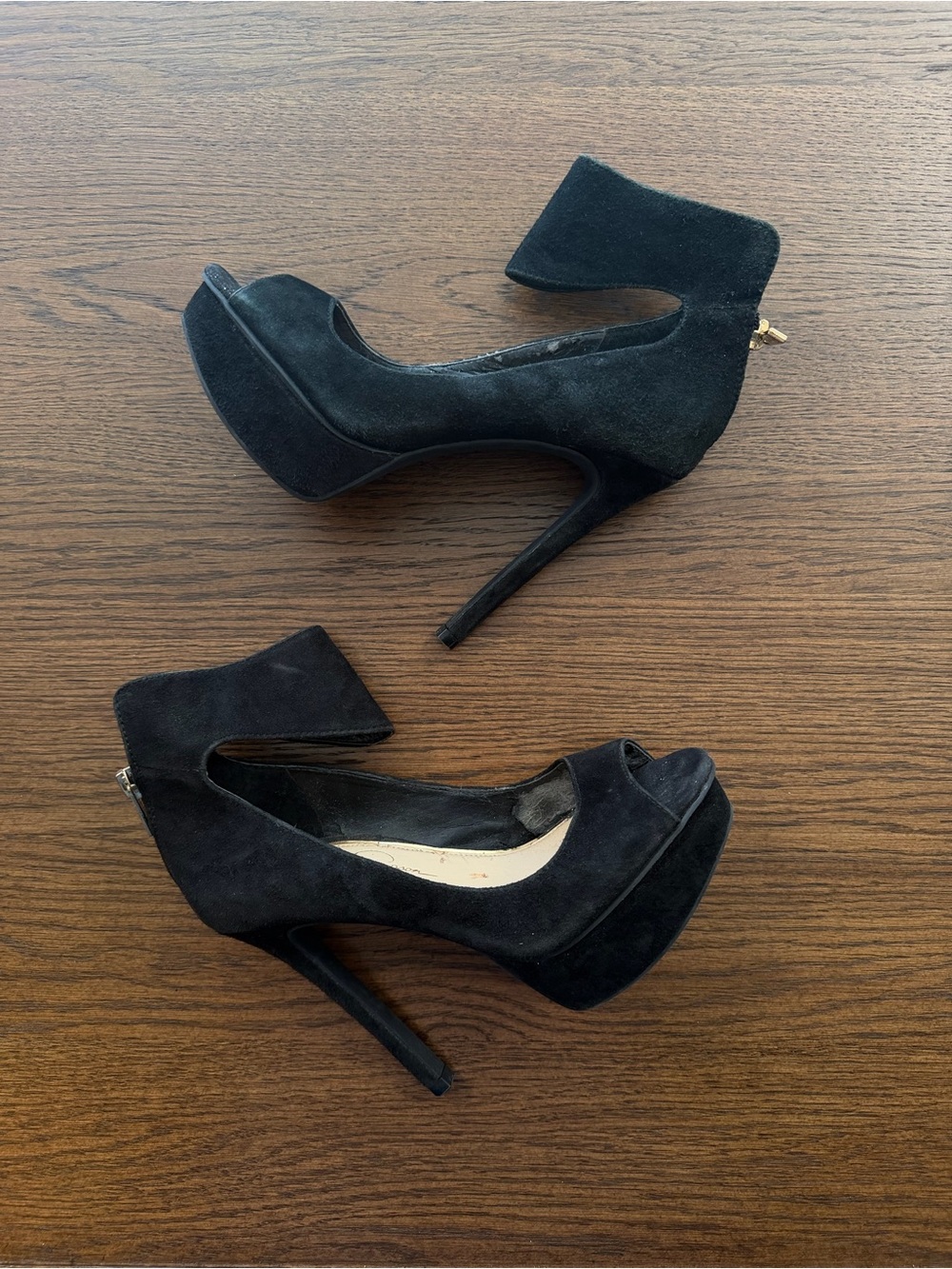 Jessica Simpson Black Suede Platform Peep-Toe Stilettos